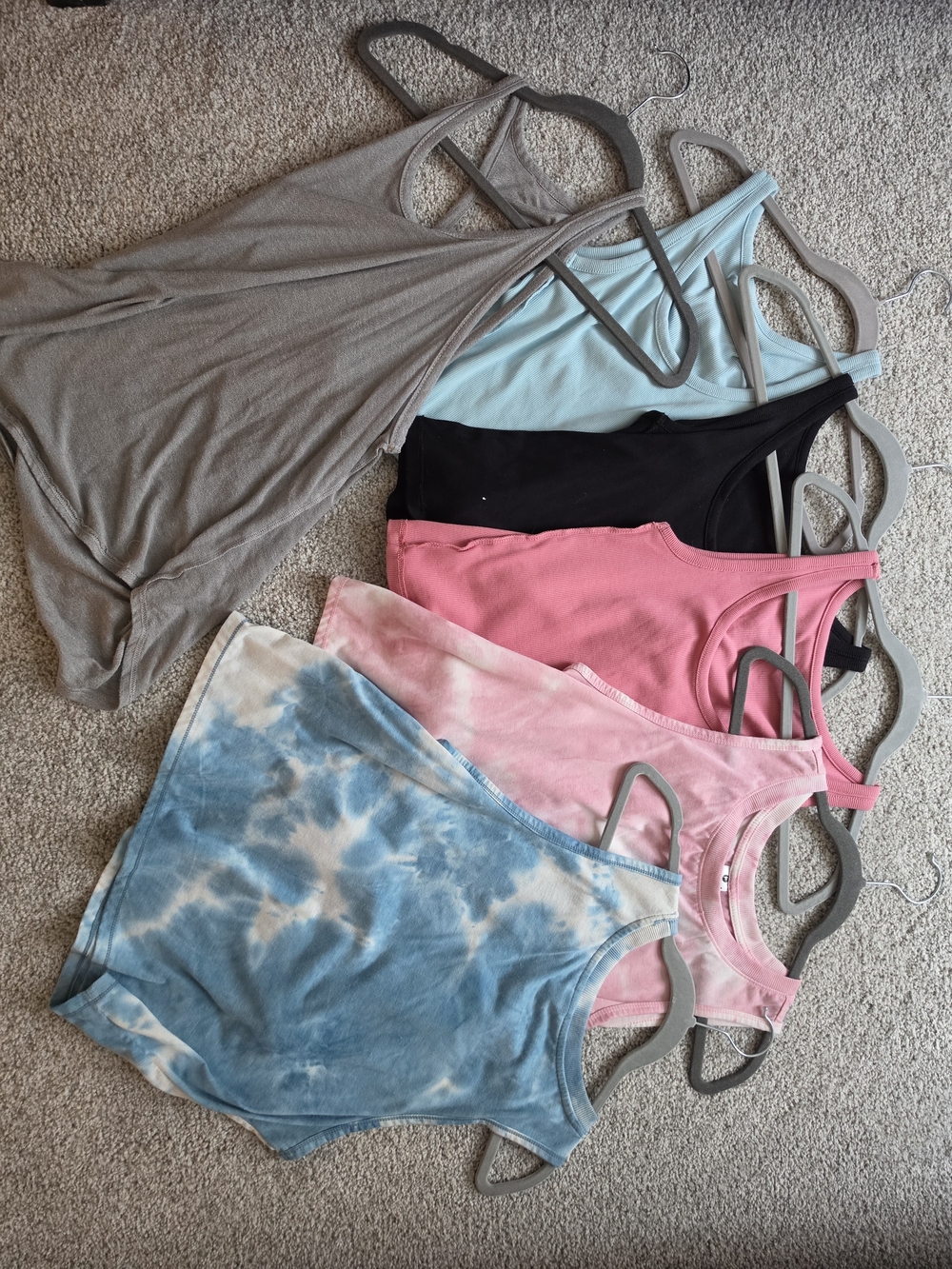 Women’s Tank Top Set - Gray, Light Blue, Black, Pink, Tie-Dye Blue/White